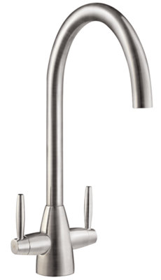 Austen & Co. Bilbao Kitchen Mixer Tap In Brushed Chrome With Twin Handles. Deck Mounted, 360 Degree Spout & 5-Year Guarantee