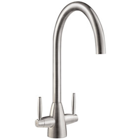 Austen & Co. Bilbao Kitchen Mixer Tap In Brushed Chrome With Twin Handles. Deck Mounted, 360 Degree Spout & 5-Year Guarantee