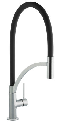 Austen & Co. Madrid Brushed Chrome With Black Pullout Spray Hose Kitchen Mixer Tap. Single Lever Handle & 360 Degree Spout