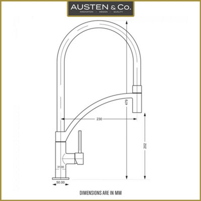 Austen & Co. Madrid Brushed Chrome With Black Pullout Spray Hose Kitchen Mixer Tap. Single Lever Handle & 360 Degree Spout