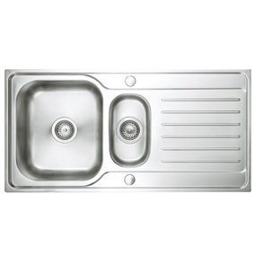 Austen & Co. Napoli Stainless Steel Inset Reversible 1.5 Bowl Kitchen Sink With Drainer. Lifetime Guarantee, Fast Delivery