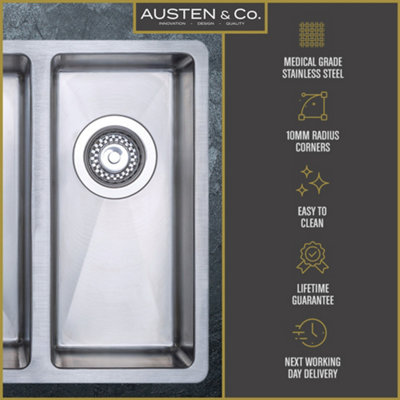 Austen & Co. Orla Stainless Steel Inset/Undermount 1.5 Bowl Kitchen Sink, Left Hand Main Bowl