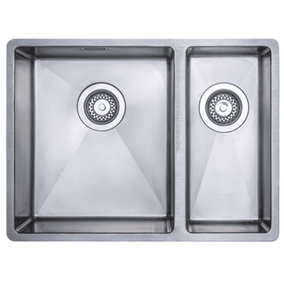 Austen & Co. Ravello Large 1.5 Bowl Stainless Steel Kitchen Sink 660 x 440mm - Left Hand Main Bowl/Right Hand Small Bowl