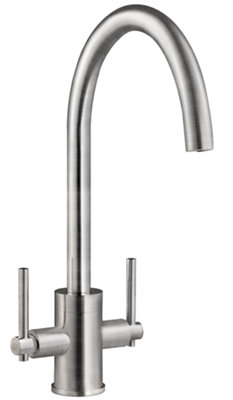 Austen & Co. Ronda Brushed Chrome Kitchen Mixer Tap. Twin Lever Handle, Water Saving Aerator, 5-Year Guarantee & 360 Degree Spout