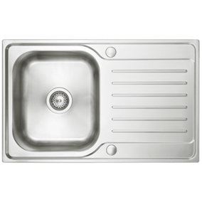 Austen & Co. Verona Reversible Single Bowl Inset Stainless Steel Kitchen Sink with Drainer - 800 x 500mm