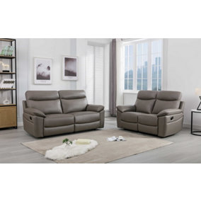 Austin Grey Genuine Reclining Sofa Suite Manual Recliner Set Real Leather