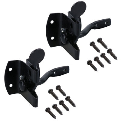 Auto Automatic Gate Latch Catch + Striker Thumb Release Black Powder Coated 2pk