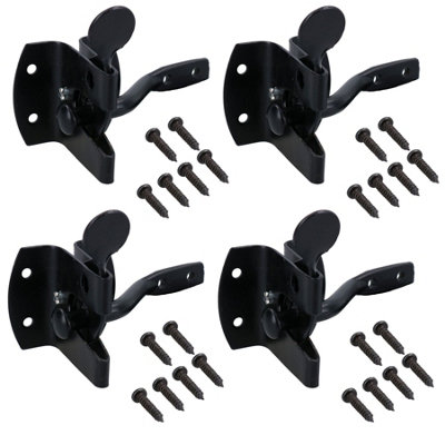 Auto Automatic Gate Latch Catch + Striker Thumb Release Black Powder Coated 4pk