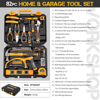 Auto Repair Hand Tool Kit Set With Tools Box For Home and Garage Projects 82Pc