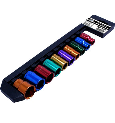 Autojack 1/2 Socket Set SQ Drive 10pc Multi Coloured Metric Professional Sockets
