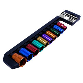 Autojack 1/2 Socket Set SQ Drive 10pc Multi Coloured Metric Professional Sockets