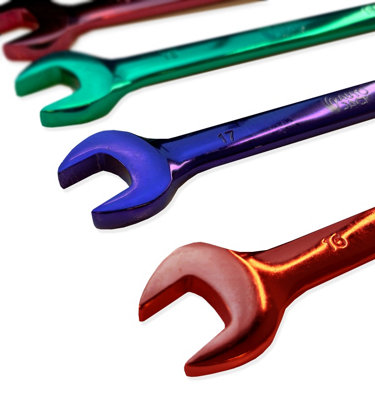 Autojack 12 Piece Multi Coloured Ratchet Spanner Set Colour Coded with Storage Rack