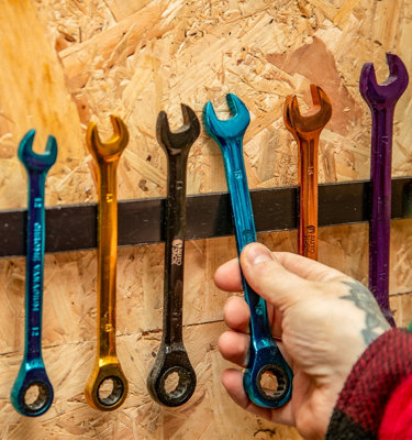 Autojack 12 Piece Multi Coloured Ratchet Spanner Set Colour Coded with Storage Rack