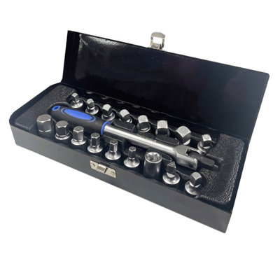 Autojack 18 Piece Oil Drain Sump Plug Key Socket Set 3/8" Drive