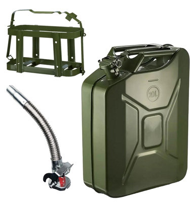 Autojack 20L Green Steel Jerry Can Includes Metal Flexi Spout & Storage Transport Holder