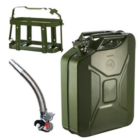 Autojack 20L Green Steel Jerry Can Includes Metal Flexi Spout & Storage Transport Holder