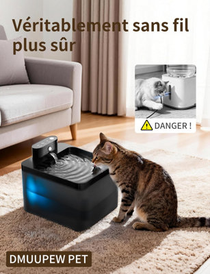 Automatic Activation, Silent and Wireless Cat Water Fountain, 2.2L with ...