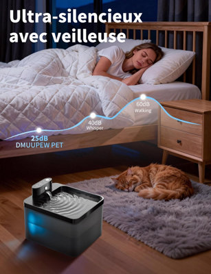Automatic Activation, Silent and Wireless Cat Water Fountain, 2.2L with ...