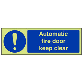 Automatic Fire Door Keep Clear Sign - Glow in the Dark 300x100mm (x3)
