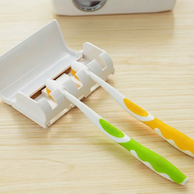 Automatic Toothpaste Dispenser Toothbrush Holder Wall Mounted White