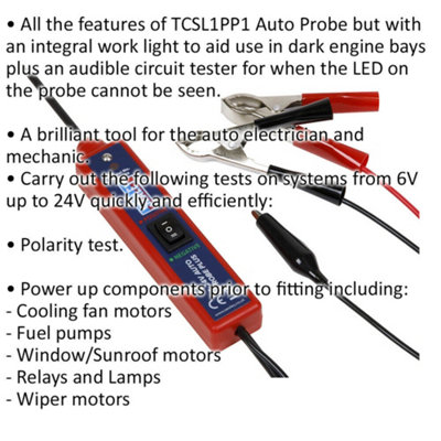 Automotive Test Probe with Work Light for Continuity and Polarity Testing