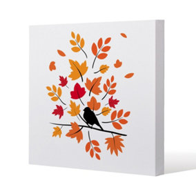 Autumn Bird on Branch (Canvas Print) / 101 x 101 x 4cm