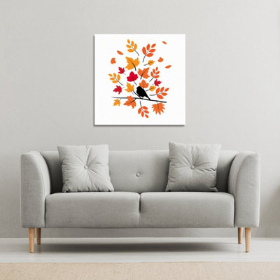 Autumn Bird on Branch (Canvas Print) / 101 x 101 x 4cm