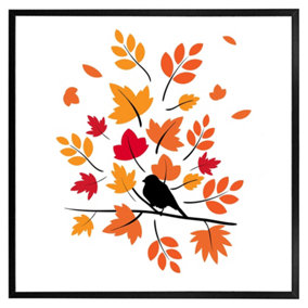 Autumn bird on branch (Picutre Frame) / 12x12" / Oak