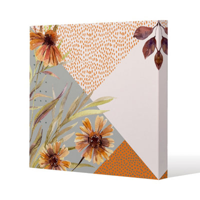 Autumn Geometric Shapes and Flowers (Canvas Print) / 101 x 101 x 4cm Price Comparisons | Compare The Build
