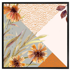 Autumn geometric shapes and flowers (Picutre Frame) / 12x12" / White