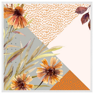 Autumn geometric shapes and flowers (Picutre Frame) / 12x12" / White