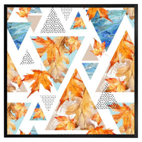 Autumn geometrics with maple leaves (Picutre Frame) / 16x16" / Brown
