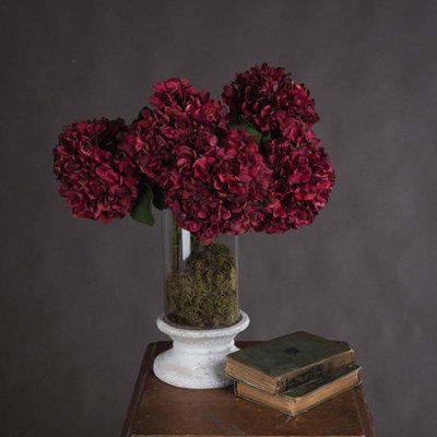 Autumn Ruby Hydrangea Artificial Flower - Fabric/Plastic - L18 x W18 x H42 cm - Red - Single Stem