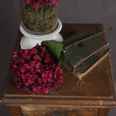 Autumn Ruby Hydrangea Artificial Flower - Fabric/Plastic - L18 x W18 x H42 cm - Red - Single Stem