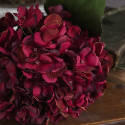 Autumn Ruby Hydrangea Artificial Flower - Fabric/Plastic - L18 x W18 x H42 cm - Red - Single Stem