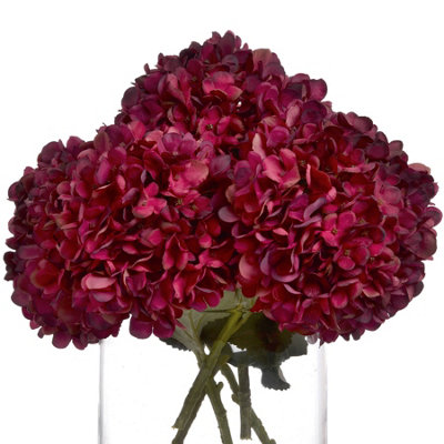 Autumn Ruby Hydrangea Artificial Flower - Fabric/Plastic - L18 x W18 x H42 cm - Red - Single Stem