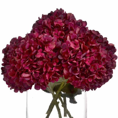 Autumn Ruby Hydrangea Artificial Flower - Fabric/Plastic - L18 x W18 x H42 cm - Red - Single Stem