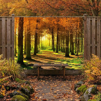 Autumn Woodland Garden Mural Curtain Waterproof Outdoor Tapestry Nature ...