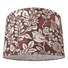 Autumnal Themed Burgundy 12" Lamp Shade with Floral Decoration and Sitting Birds