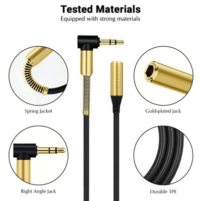 AUX Extension Cable 2M, 3.5mm Right Angle Gold Plated Jack Auxiliary ...