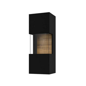 Ava 07 Black Matt & Oak Wotan Wall Hung Cabinet - W360mm x H950mm x D300mm - Modern Display and Storage