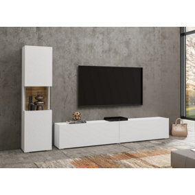 Ava 09 Modern Entertainment Unit for TVs up to 75" - White Matt & Oak Wotan - W1800mm x H300mm x D350mm