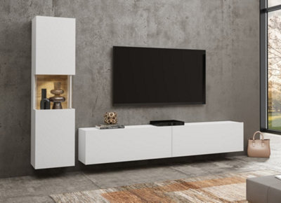 Ava 09 Modern Entertainment Unit for TVs up to 75" - White Matt & Oak Wotan - W1800mm x H300mm x D350mm