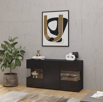 Ava 25 Black Matt Display Sideboard Cabinet - W1200mm x H620mm x D350mm ...