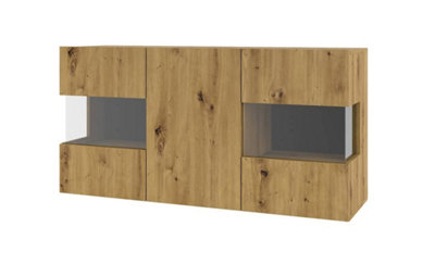 Ava 25 Oak Artisan Display Sideboard Cabinet - W1200mm x H620mm x D350mm - Modern Storage with Glass Highlights