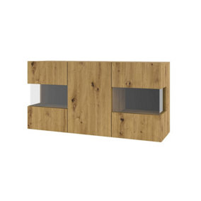 Ava 25 Oak Artisan Display Sideboard Cabinet - W1200mm x H620mm x D350mm - Modern Storage with Glass Highlights
