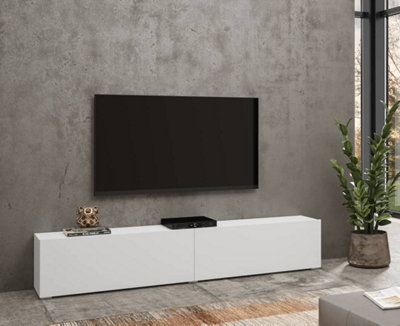 Ava 40 Modern TV Cabinet in White 1800mm with Pull-Down Doors and Closed Compartments