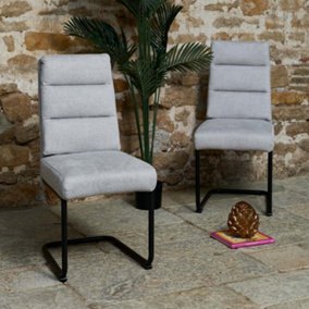 Ava Fabric Dining Chair - Silver (Set of 2) with Cantilever Base and Back Handle Pocket Sprung Seat