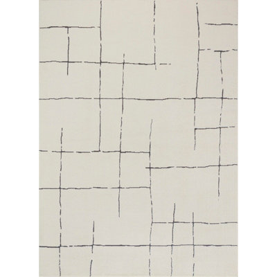 AVA Scandi Modern High Pile Ivory/Black Area Rug 200 x 275 cm