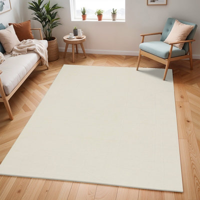 AVA Scandi Modern High Pile Ivory/Off-White Area Rug 200 x 275 cm